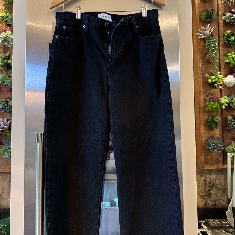Frame Denim Black/Charcoal Le Jane Crop Raw Hem Jeans
